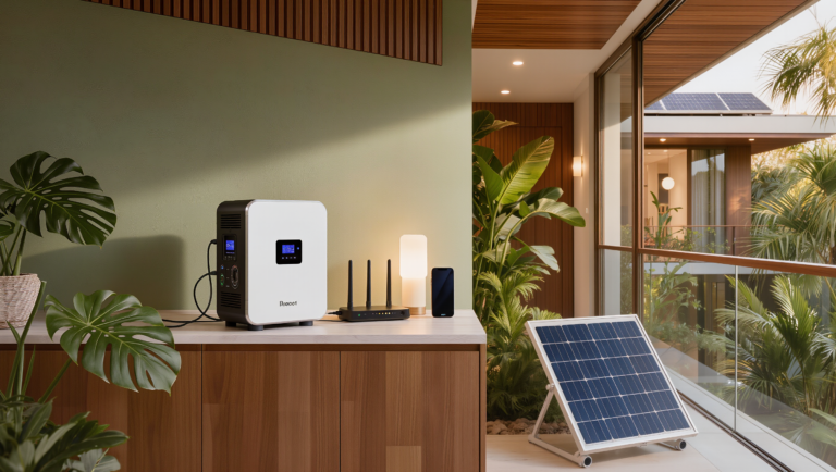 Autonomia energética residencial com power station e painel solar portátil